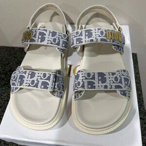Dior Dioact Sandals Women’s Size 8 EU 38 Oblique Gray Gold Logo New w/ Box
